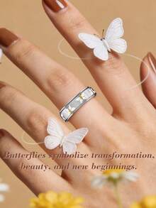 Butterfly Ring For Women, 18K Gold Plated Stainless Steel Rotating Anxiety Relief Jewelry - Butterfly - View 7