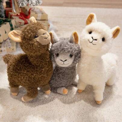 1pc Cute Cartoon Curly Alpaca Plush Doll, Soft Stuffed Simulation Sheep Goat Doll, Desktop Decor, Lovely Pet Alpaca Plush Doll, Children's Birthday/Christmas/Valentine's Day/Halloween Gift
