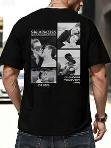 Customizable Plus-Size Loose-Fit Men's Short-Sleeve Printed T-Shirt - Design Your Personalized Tee With Your Own Text And Photos - Black - View 2