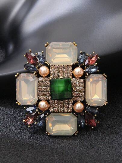 1pc Fashionable Luxurious Gemstone Brooch, Suitable As Gift Accessory For Women, Wife Or Female Friends