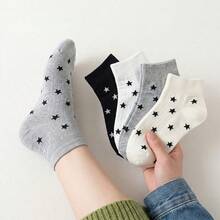 4 pares de calcetines cortos transpirables para mujer, cómodos calcetines versátiles para exteriores con patrón de estrella coreano lindo, para primavera/verano - Multicolor - Ver 2