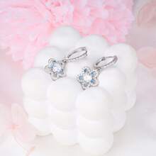 Bông tai bạc S925 hình hoa dáng tròn đính đá Cubic Zirconia xanh lấp lánh, trang sức sụn tai dành cho nữ, thích hợp làm quà tặng đám cưới, sinh nhật, tiệc tùng. - Bạc - Xem 3