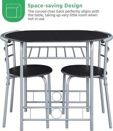 Modern 3 Piece Dining Table Chairs Set For Small Space Kitchen Breakfast Nook With Steel Legs Storage White Compact Dining Furniture - Black - View 7