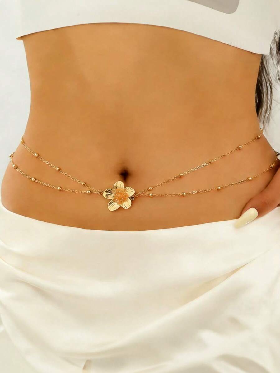 1pc Bohemian Summer Style Floral Shaped Design Waist Chain, Fashion Personalized Gift Suitable For Daily Outfit, Perfect For Party And Special Occasion Holiday Gift, Multifunctional Accessory For Women Casual And Vacation - Multicolor - View 1
