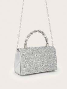REMANLAND Fashionable Elegant Diamond Handbag With Shoulder Strap, Evening Clutch - Silver - View 3