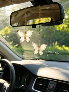 1pc Light Luxury Butterfly Car Hanging Ornament Rearview Mirror Decor Car Interior Pendant For Women - A - View 4