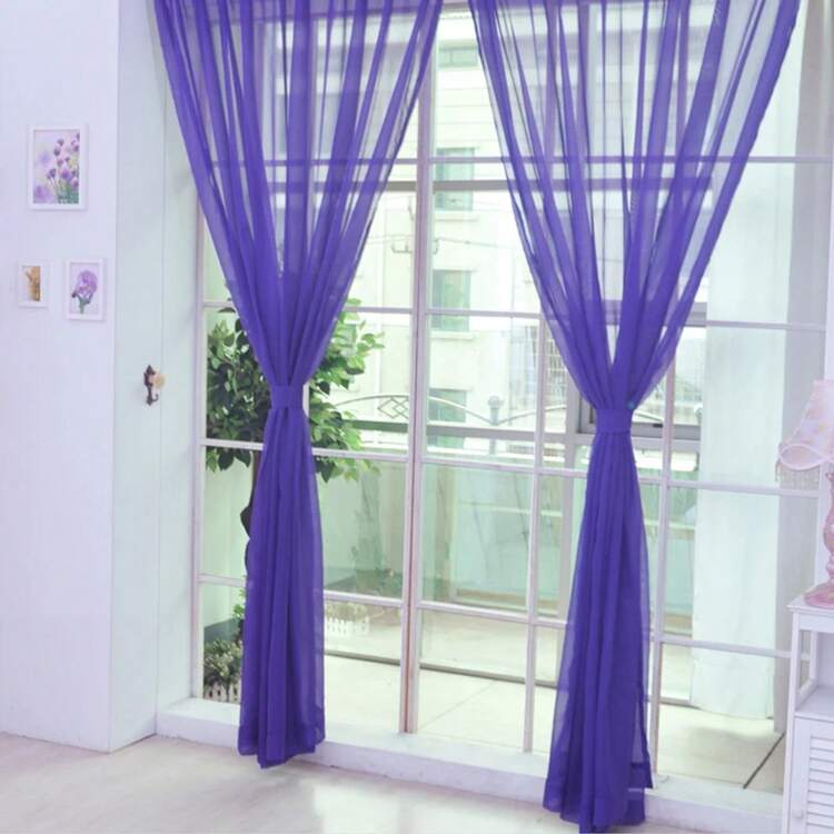 1 Uds. Cortinas de tul transparente coloridas, cortina de poliéster de Color sólido con bolsillo para dormitorio, cocina, sala de estar, habitación de niños, aula A08O - Morado - Añade 4
