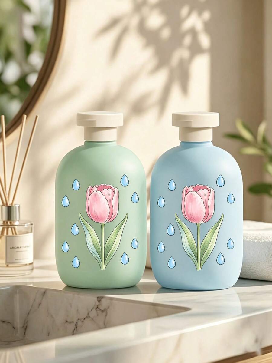 Refillable Travel Bottles, Mint Leaf And Water Drop Design, Leak-Proof Squeeze Containers Suitable For Cosmetics, Shampoo And Other Liquids, Practical Travel Bottle Set, Travel Toiletry Bottles, Shampoo Travel Container, PP Lotion Bottle, Travel Essentials - Multicolor - View 1