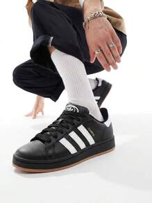 Adidas 休闲时尚百搭条纹系带男式运动鞋 - 黑色 - 查看 1