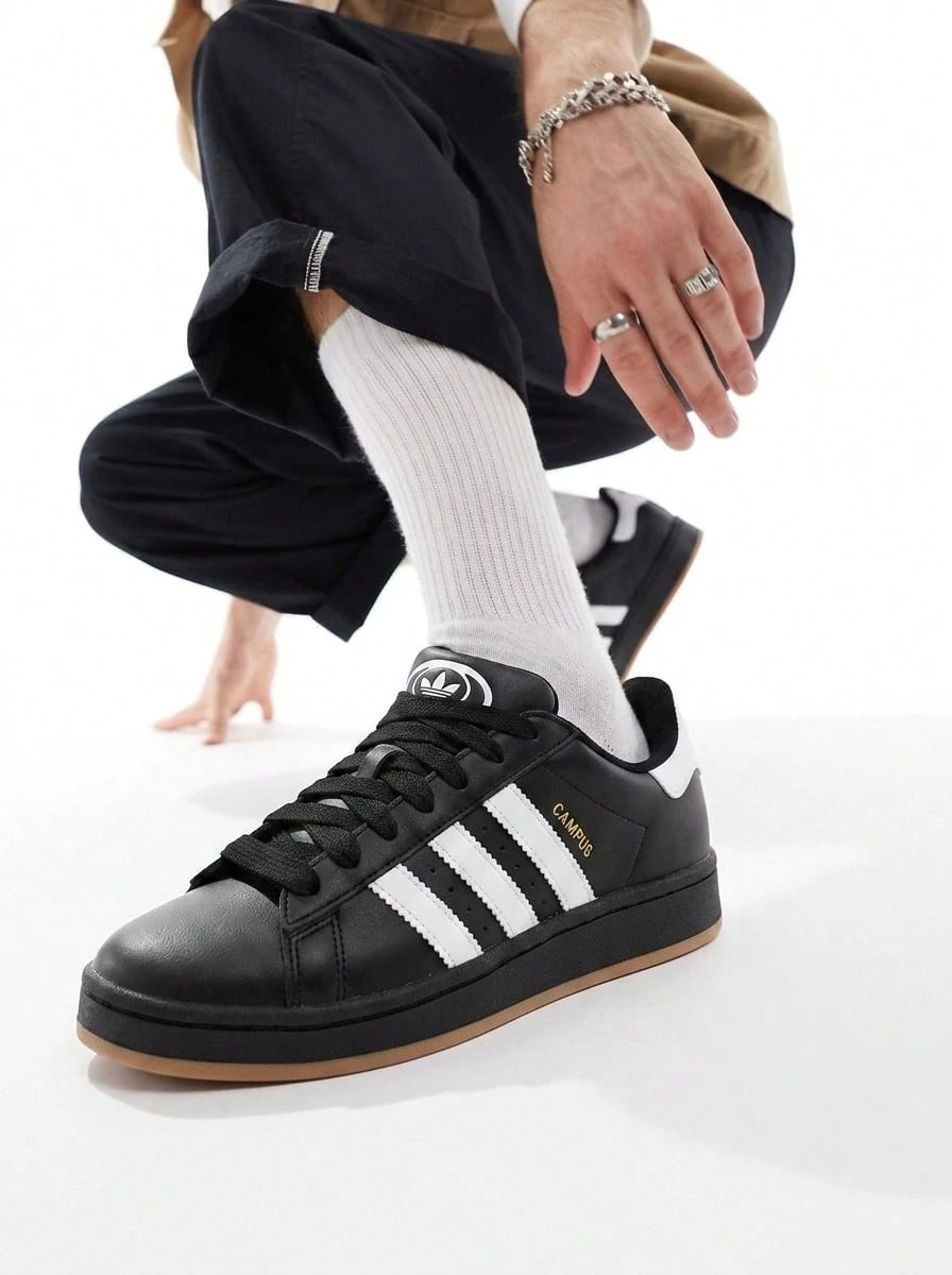 Adidas 休闲时尚百搭条纹系带男式运动鞋 - 黑色 - 查看 1