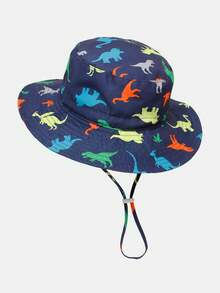 2 piezas Sombrero de cubo ajustable con protección solar, transpirable y casual, de unicolor con estampado, adecuado para viajes al aire libre y uso diario para niños - Multicolor - Ver 4