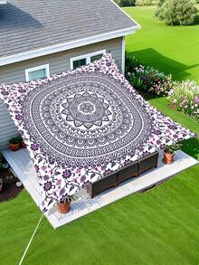 1 buah Kanopi Luar Ruangan Tebal Tahan Air Motif Gradien Mandala Bunga Hijau Bohemian untuk Taman, Teras, Pantai (Tali Termasuk, Tanpa Tiang Penyangga) - A - View 1