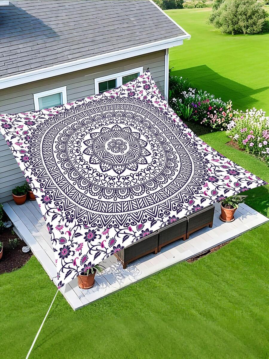 1 buah Kanopi Luar Ruangan Tebal Tahan Air Motif Gradien Mandala Bunga Hijau Bohemian untuk Taman, Teras, Pantai (Tali Termasuk, Tanpa Tiang Penyangga) - A - View 1