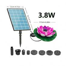3.8W Solar Powered Fountain Pump With Floating Lotus, Solar Powered Bird Bath Fountain With Ground Stake, Upgraded Detachable Panel And Multiple Nozzles, Suitable For Outdoor Garden, Pond, Swimming Pool, Yard Water Fountain - Black - View 10