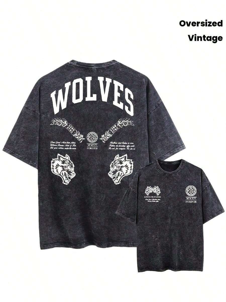 2026 Darc Wolf Costume Retro Washed Men's T-Shirt Cotton 3D Design Loose-Fitting Summer Gym T-Shirt Perfect For Fitness Weight Training Casual Easy-Going Whitetops Valentine Outfit Mardigras Summertops Gift For Women Elegant Outfit Fairycore - màu đen - Xem 1