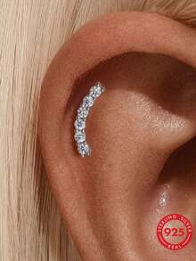 1件925纯银单排立方氧化锆16G平底耳骨耳环，适合日常佩戴、婚礼、派对、订婚、周年纪念、情人节及其他场合。 - 銀色 - 查看 2