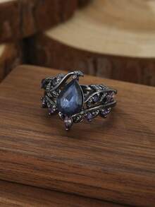ZHIXUN 2pcs Gothic Punk Style Inlaid Blue Purple Synthetic Zirconia Ring For Women's Party Gift Accessories - Ring - View 3