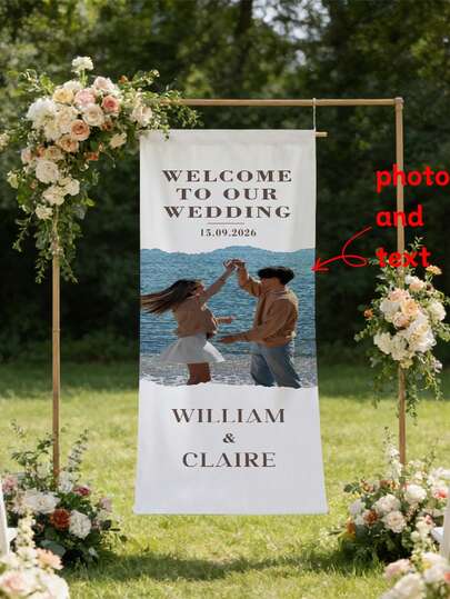 Tela personalizada para fondo de boda, imagen y texto personalizados, elemento esencial para boda romántica, decoración de fiesta, fondo fotográfico - imagen y texto personalizables