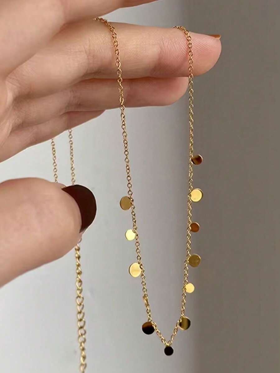 1 chiếc dây chuyền nữ bằng thép không gỉ mạ vàng 18K, thiết kế chuỗi hạt tròn - Trang sức dây chuyền thanh lịch, phù hợp để đeo hàng ngày và đi nghỉ mát, phụ kiện đa năng cho cả năm (Số lượng mặt dây chuyền ngẫu nhiên) - Vàng - Xem 1