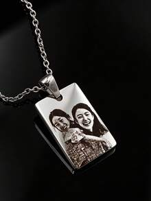 1pc Customized Photo Engraved Necklace - Inlaid With Lifelike Photo, Mother's Day Customized Necklace - Christmas Gift For Mom, Fashionable Stainless Steel Photo Frame Pendant For Women Personalized Customized Pendant Photo Picture, Couple Photo, Family Photo, Travel Souvenir Customized Necklace - Multicolor - View 7