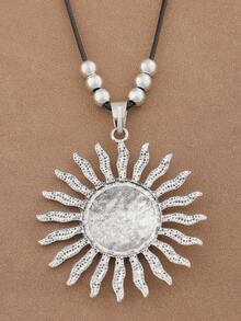 SUPBORA 1pc Fashionable Matte Gold/Silver Color Boho Oversized Exaggerated Sun Pendant With Beads Black Wax Rope Necklace For Women's Daily Wear - Multicolor - View 6