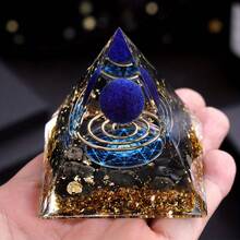 Lapis Lazuli Orgone Crystal Pyramid, Unique Gift Idea - Sapphire-plated Steel Ring - View 2