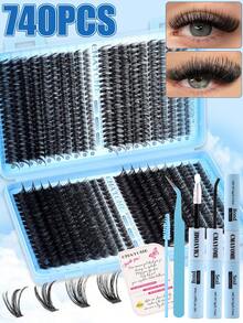 800PcsDCurl Segmented Lash Clusters,10D-150D Mixed Volume,8-18mm Lengths.Natural Fluffy Thick Lashes,Beginner-Friendly & Long-Lasting Comfortable Wear.Full Kit With Glue, Setting Solution,Tweezers & Brush,Perfect For Parties,Gatherings And Travel - Multicolor - View 3