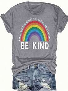 Women's Reading Rainbow Graphic Tee With Book Design Tee, Soft, Heavyweight, Fitted Fit, Print, Graphic, Design, Book, Rainbow Print, For Casual - 灰色-4 - 查看 1