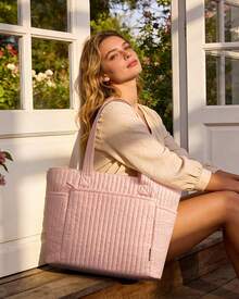 Puffer Tote Bag For Women, Quilted Cotton Laptop Work Tote Shoulder Bag For College School, Teacher, Nurse, Travel | Top Full-Zip Closure, Lightweight, Puffy, With Cosmetic Bag, 40 OZ Tumbler Holder, 14" Computer Bag, Ideal Gift For Women, Pink - Hồng - Xem 6