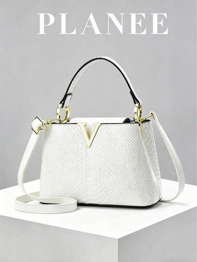 Women's Luxury Snake Skin Pattern Handbag, Fashionable Layered Design, Paired With Gold-Tone Hardware, Multifunctional Shoulder/Crossbody Bag, PU Material, Elegant Daily Choice, Snake Skin Pattern, Detachable Strap