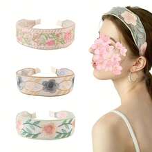 Bộ 3 băng đô cài tóc kiểu Boho in hoa, chất liệu polyester, thêu họa tiết. - A - Xem 3