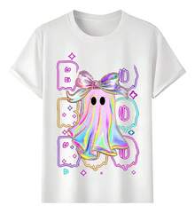 Neon Bright Cat T-Shirts With Bow - White - View 11