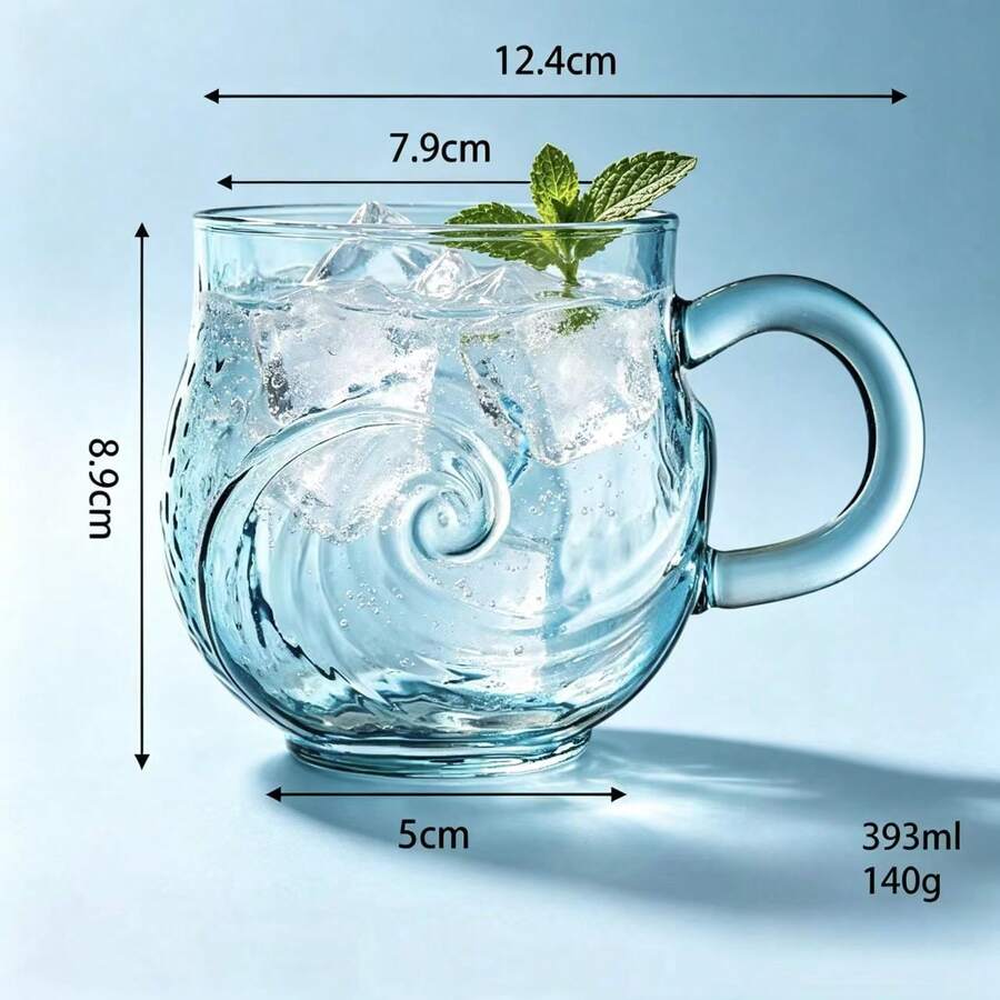 1个极简时尚波浪日落图案马克杯,高硼硅玻璃家用单层杯,极简厚底咖啡玻璃杯 - 彩色 - 查看 1