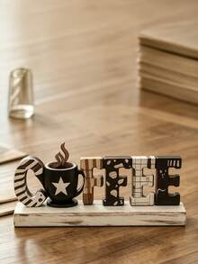 1pc Coffee Bar Decor Sign, Coffee Bar Accessory, Rustic Style Coffee Elf, Rustic Style Coffee Table Centerpiece Decor, Wooden Multi-Tier Coffee Tray Decor, Coffee Station, Home Kitchen Decor - B - View 3
