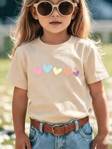 Top de manga corta sencillo, informal y bonito con estampado para niños, ideal para el verano. - Albaricoque - Ver 6