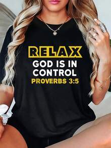 Relájate Dios Control Camiseta-Proverbios 3:5 Versículos de la Biblia Ropa de fe cristiana, Casual y cómodo ajuste cuello de la tripulación camiseta, máquina lavable inspirador regalo religioso unisex - Blanco - Ver 2