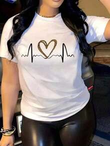 Short-Sleeved T-Shirt With Heart Print - بلانكو - مشاهدة 1