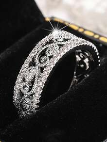Nhẫn đôi hình chữ nhật ba lớp bốn chấu sang trọng, đá Cubic Zirconia tổng hợp, quà tặng đính hôn/cưới. - trắng - Xem 2