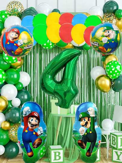 Sega 马里奥主题生日气球套装，包含绿色数字铝箔气球（1-9）、彩色乳胶气球和卡通人物铝箔气球，复古游戏风格派对气球，适用于主题庆祝活动、生日派对和游戏之夜。易于充气，经久耐用且轻便，为您的派对装饰增添趣味怀旧氛围。派对气球，卡通人物气球套装