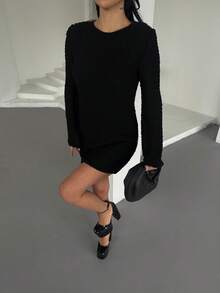 Fashionable Sexy Solid Color Backless Knit Dress - Black - View 3