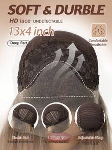 13*4渐变灰棕色至金色合成蕾丝前假发，18英寸预拔毛长直发假发，无胶假发，耐热纤维假发，自然万圣节假发，铂金色蕾丝前假发，适合女性日常、圣诞派对、角色扮演等场合。 - 彩色 - 查看 7
