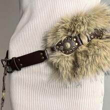 1pc Coffee Color BOHO Waist Belt, Fuzzy Decor Retro Women's Belt, Rivet Waist Belt, Suitable For Shirts, Shorts, Dresses, T-Shirts, Pants, Suitable For Daily Life, Parties, Music Festivals, Campus, Mother's Day - Coffee - View 3