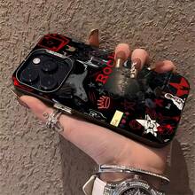 Las fundas para teléfono con diseño de collage musical de rock en negro y rojo son compatibles con , Apple, VIVO, OPPO, , Transsion, ,  y Honor. Fabricadas en silicona TPU, ofrecen protección contra golpes y caídas. - Negro - Ver 5