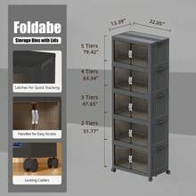 5-Tier Stackable Storage Box With Lid And Wheels Suitable For Home, Office, Dormitory, Snacks - Grey - View 17