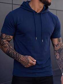 Áo hoodie tay ngắn thanh lịch, chất liệu co giãn, ôm sát, rộng vai dành cho nam. - Màu xanh hải quân - Xem 1