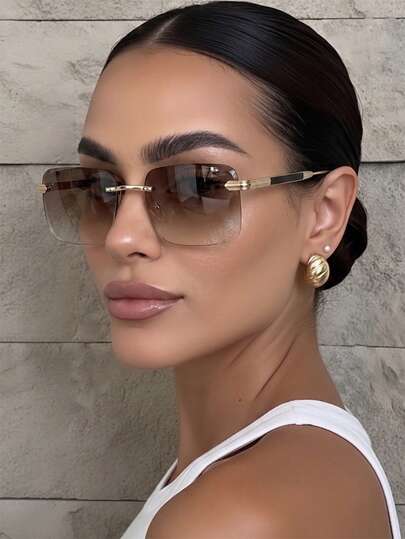 1 par de gafas de moda con patas de metal sin marco, estilo de calle de moda decorativo para mujer