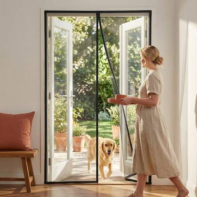 Full-Size Magnetic Screen Door - Bugs Out, Breeze In - 9min Install Auto-Sealing Heavy Duty Double Stitched Mesh, 36 Magnets, Hands Free Sliding & Patio Doors Net, Pet Friendly, 38 X 82 Inch Excellent Material Quality