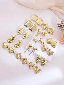 3/6 Paia di orecchini dorati assortiti, con forme geometriche asimmetriche, rettangolari e a cuore, orecchini in acciaio inossidabile alla moda e unici, adatti per uso quotidiano, vacanze, regali, accessori di gioielleria eleganti per donne e ragazze, adatti anche per matrimoni, versatili per abiti casual - Dorato - Visualizzare 11