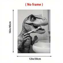 2D Flat Design, 1pc Funny Tyrannosaurus Rex Brushing Teeth Poster/Canvas - Cute Dinosaur Bathroom Decor, Suitable For Kids Room, Prehistoric Wall Art Print, Humorous Children's Room Decor, Easy To Hang Without Frame, 1pc Tyrannosaurus Rex Brushing Teeth Poster/Canvas, 2D Flat Design - H - View 5
