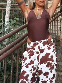 Women's Tank Top With Thin Straps, Y2K Polyamide, 2-In-1 With Appliqués, For The Beach. - 鏽棕色 - 查看 2